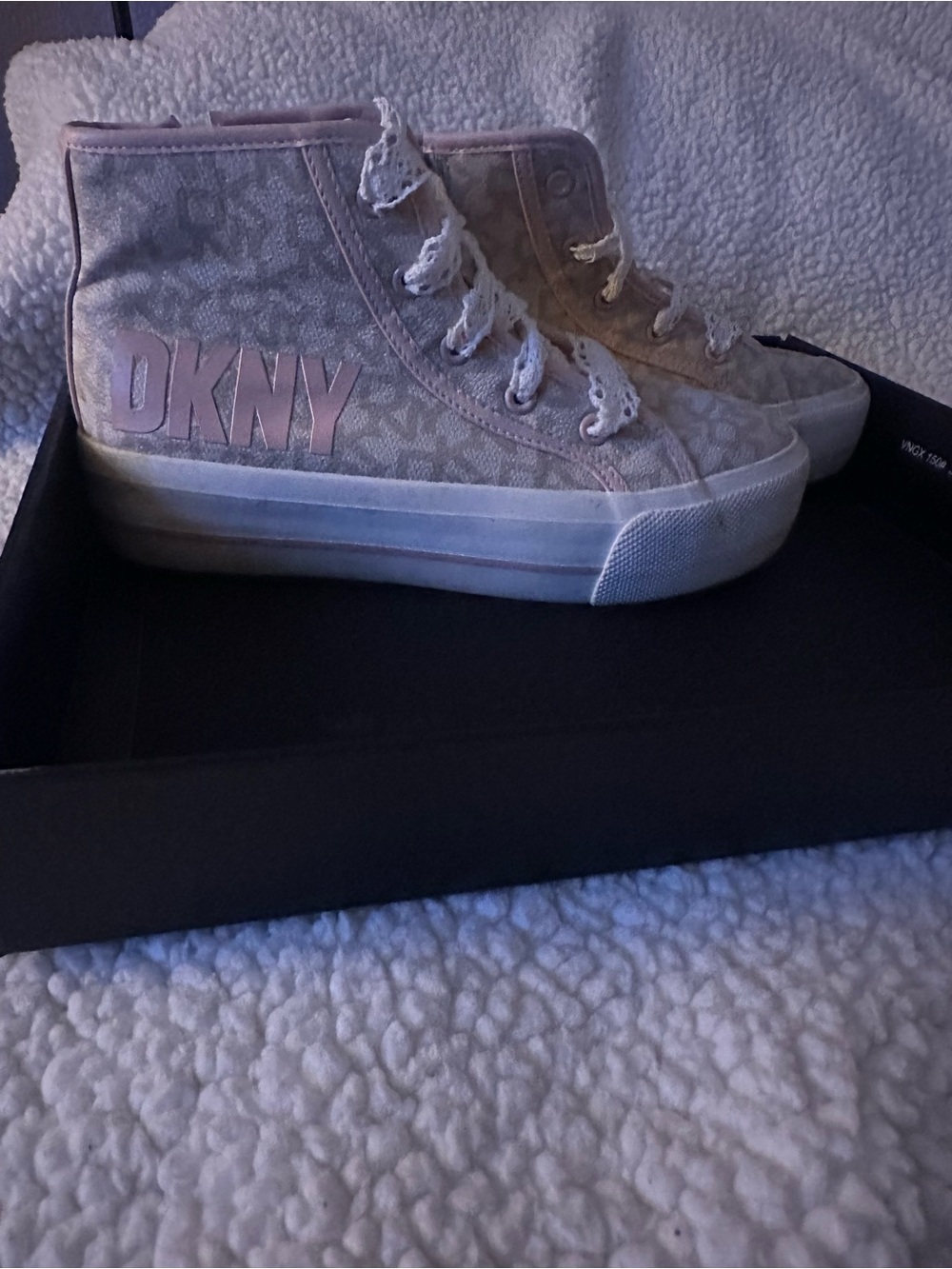 DKNY Light Pink High-Top Logo Sneakers